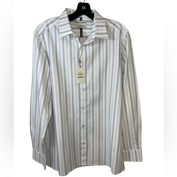 Crosby & Howard Button Down Shirt White & Gray Striped Size Large - Picture 1 of 13